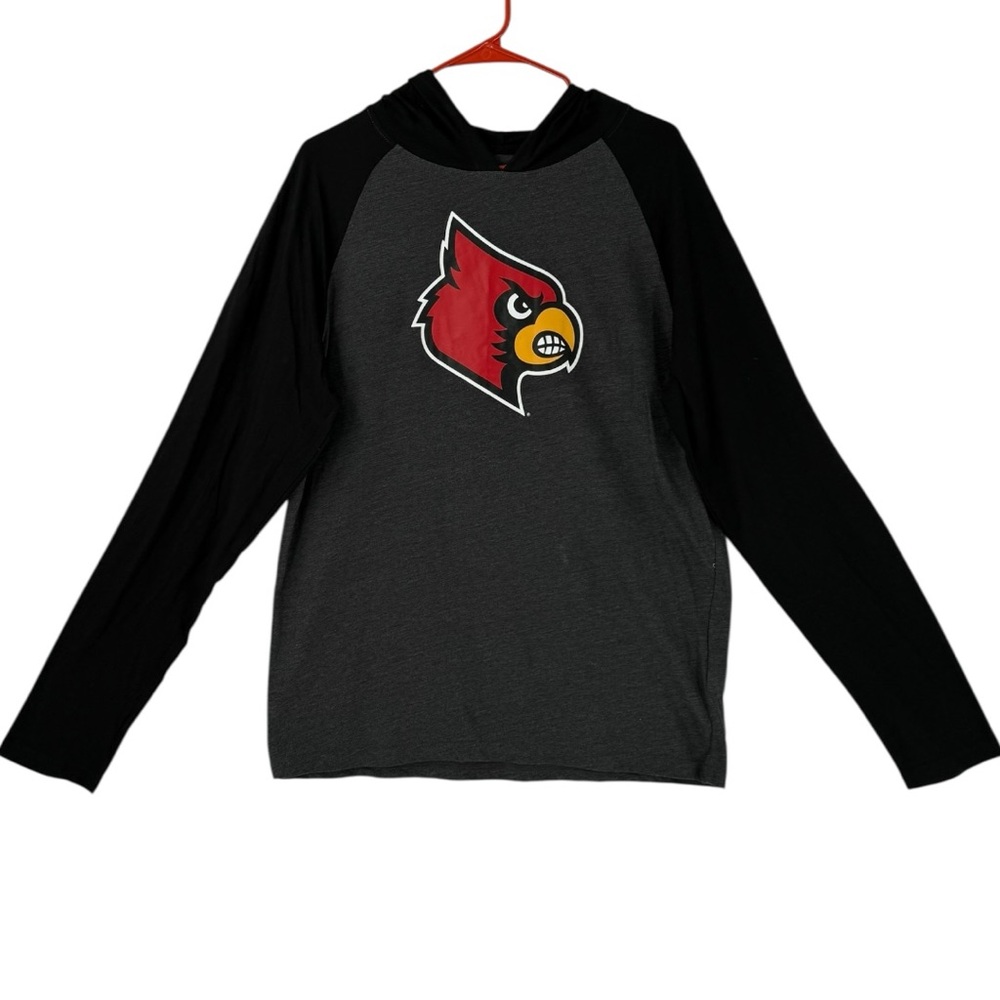 University Of Louisville Men’s Captivating Long Sleeve Hooded Logo T-Shirt Sz L
